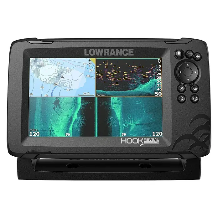 Lowrance Fishfinder Hook Reveal 7 Tripleshot - Geber: Reveal TripleShot-Skimmer-Geber, Bildschirmtyp: 7″/178 mm Solar Max Display - Vorderansicht