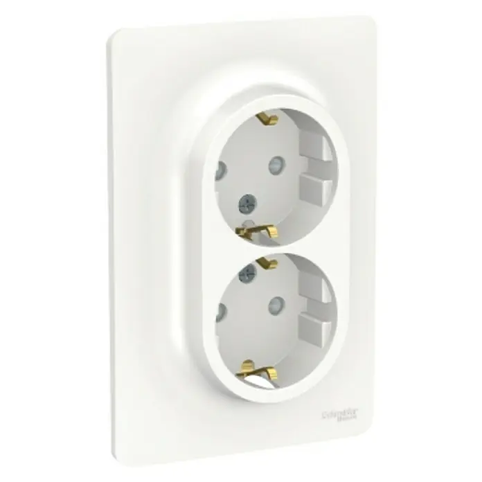 Schneider Electric New Unica Enchufe doble - Blanco polar, 2 Polos + Toma Tierra, Plástico, Montaje en la pared