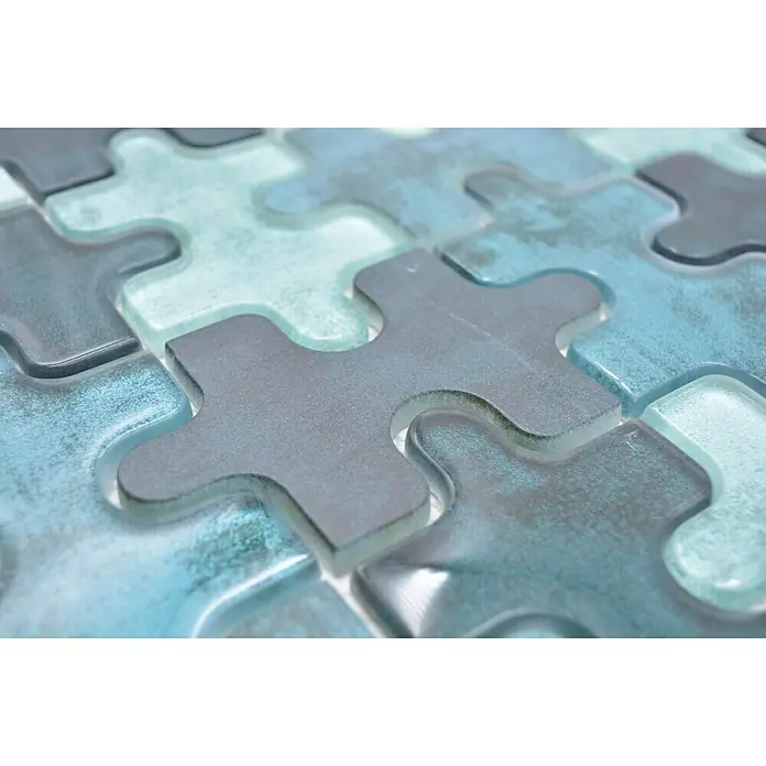 Mosaikfliese Puzzle Crystal Mix XCM PT03G - 29,8 x 29,8 cm, Grün, Glänzend - Detailaufnahme