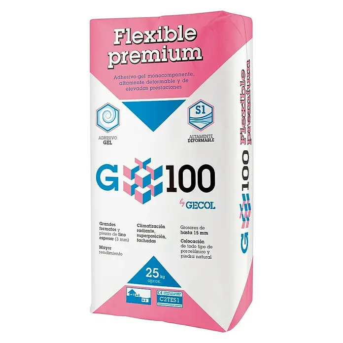 Gecol Cemento cola Gel Flexible Premium - Contenido: 25 kg, Baldosas de gres de formato grande