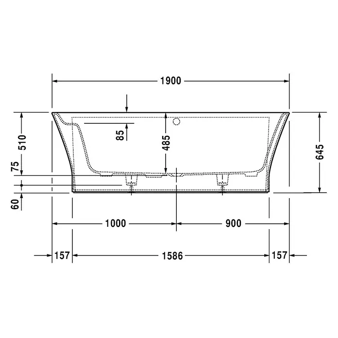 Duravit Cape Cod Badewanne - 190 x 90 cm, Vorwand, Mineralguss, Weiß - Vorderansicht
