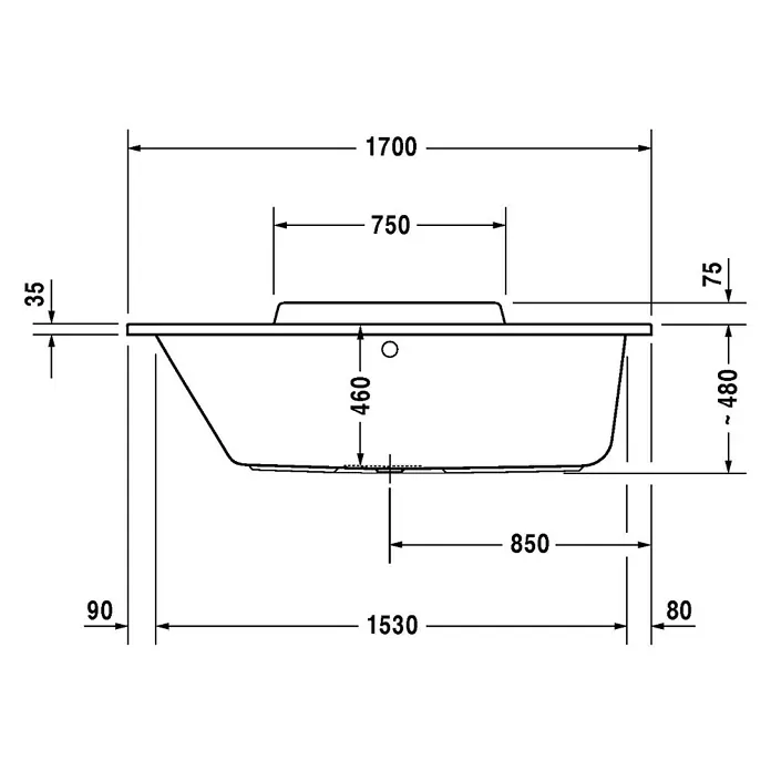 Duravit DuraStyle Badewanne - 170 x 75 cm, Rückenschräge Links, Sanitäracryl, Weiß - Vorderansicht