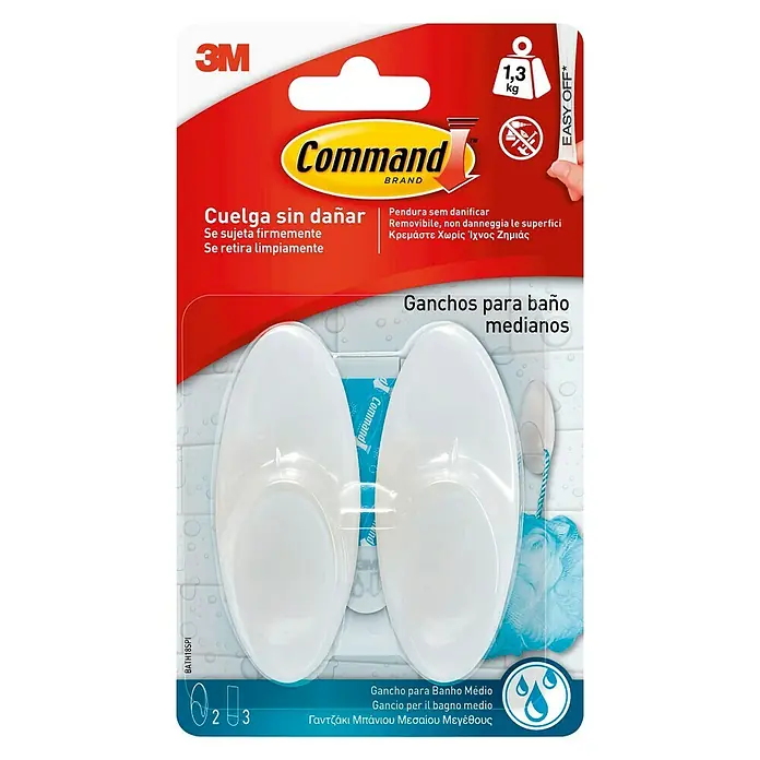 3M Command Colgador adhesivo BATH18 - 2 ud., Plástico, Blanco