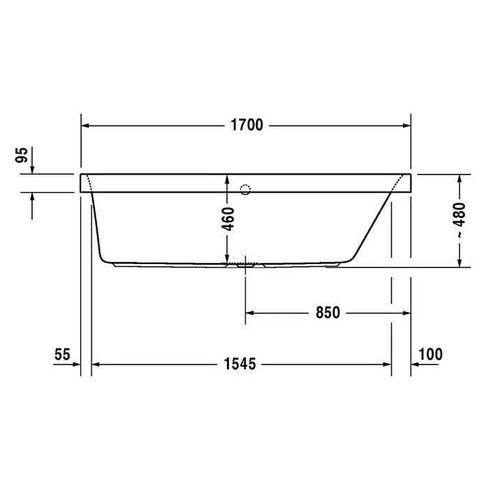 Duravit Happy D.2 Badewanne - 170 x 75 cm, Rückenschräge Rechts, Sanitäracryl, Weiß - Vorderansicht