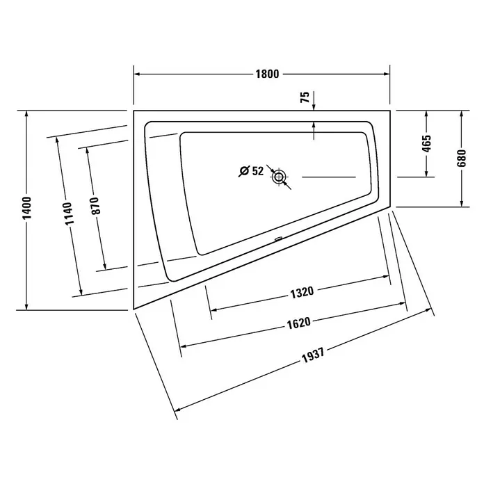 Duravit Badewanne Paiova - 180 x 140 cm, Raumecke Links, Sanitäracryl, Weiß - Vorderansicht
