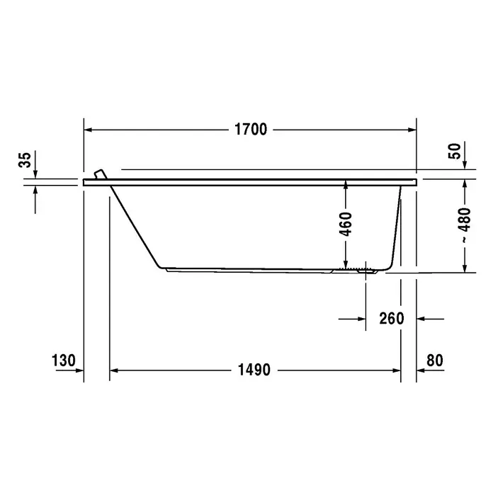 Duravit Starck 1 Badewanne - 170 x 80 cm, Sanitäracryl, Weiß - Vorderansicht