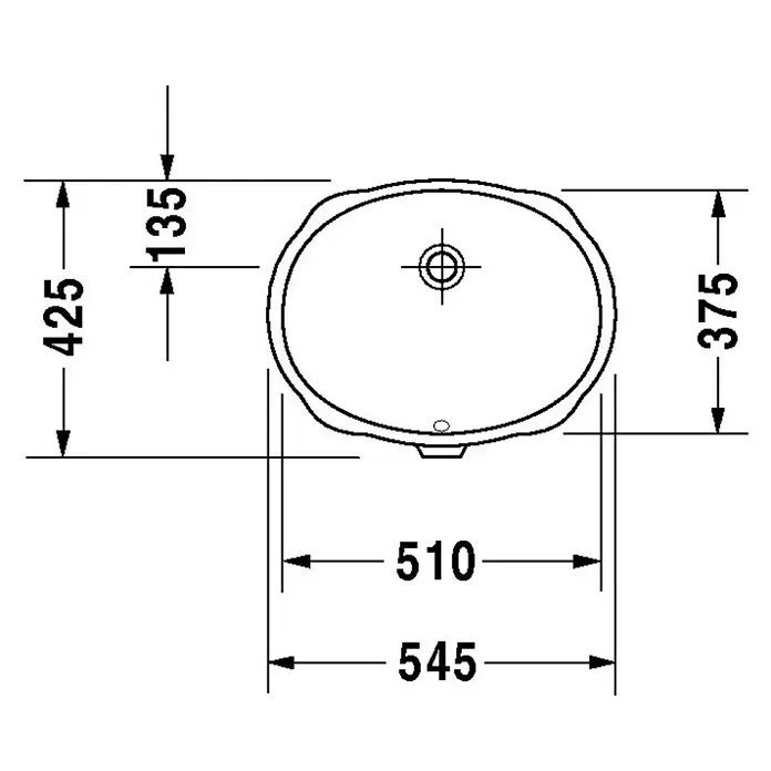 Duravit Einbauwaschbecken Santosa - 51 x 37,5 cm, Mit schmutzabweisender Glasur, Hahnloch: Ohne, Mit Überlauf, Weiß - Skizze