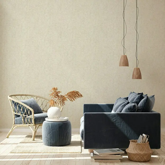 AS Creation New Walls Vliestapete I - Beige, Uni, 10,05 x 0,53 m - Stimmungsaufnahme