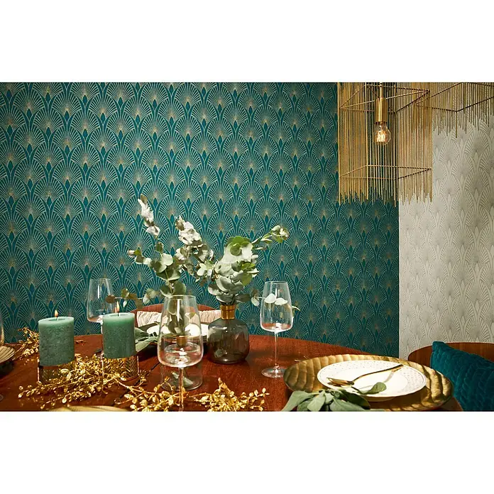 AS Creation New Walls Vliestapete Art Deco - Grün/Gold, Grafisch, 10,05 x 0,53 m - Stimmungsaufnahme
