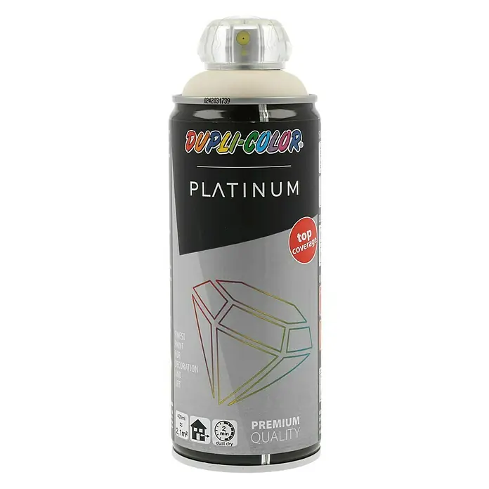 Dupli-Color Platinum Sprej s lakom u boji platinum RAL 1015 - boja slonovače, svijetla, 400 ml, Svilenkasti mat - Pogled sprijeda