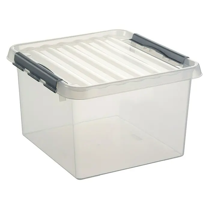 Sunware Aufbewahrungsbox Q-Line - L x B x H: 40 x 40 x 26 cm, Kunststoff, Transparent, Farbe Griff: Schwarz - Linke Seitenansicht