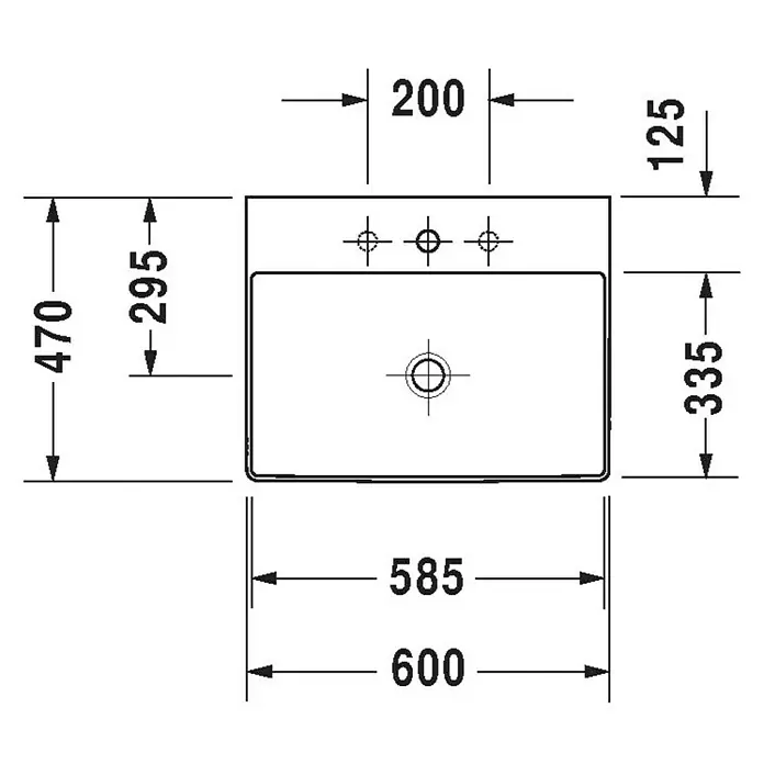 Duravit DuraSquare Waschtisch - 60 x 47 cm, Ohne Spezialglasur, Hahnloch: Mitte, Ohne Überlauf, Weiß, Geschliffen