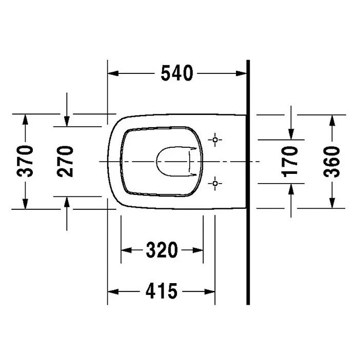 Duravit DuraStyle Wand-WC Typ 2 - Spülrandlos, Mit antibakterieller Glasur, Spülform: Tief, WC Abgang: Waagerecht, Weiß - Skizze