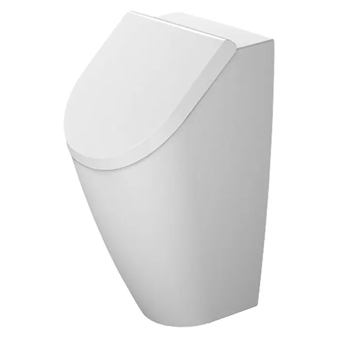 Duravit ME by Starck Urinal - Geeignet für: Montage mit Deckel, Mit antibakterieller Glasur, Zulauf: Hinten, Absaugspülung, Farbe: Weiß, Mit Zielobjekt - Vorderansicht