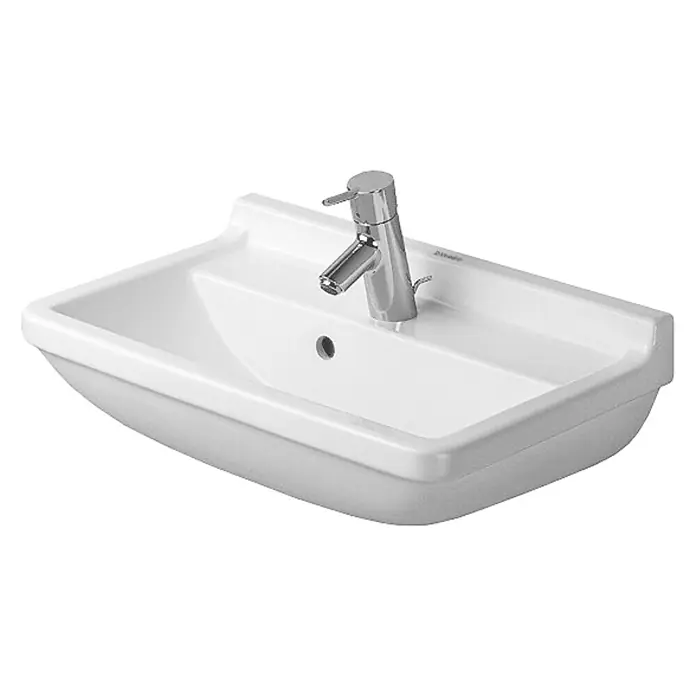 Duravit Starck 3 Waschtisch Compact - 60 x 37 cm, Mit schmutzabweisender Glasur, Hahnloch: Mitte, Mit Überlauf, Weiß