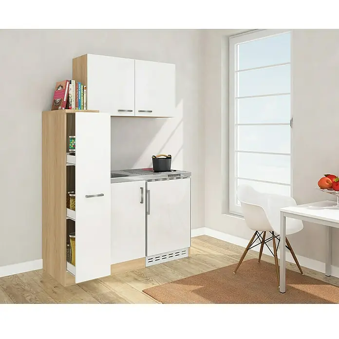 Respekta Miniküche MK130ESWOSC - Breite: 130 cm, Mit Glaskeramikkochfeld, Weiß