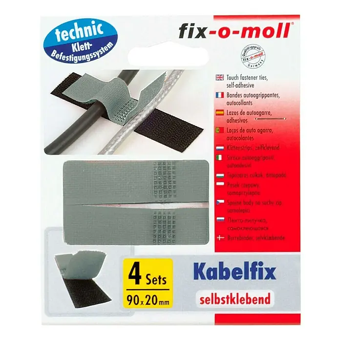 Fix-o-moll Klittenbandstrips - 90 x 20 mm, Zelfklevend, 4 stk. - Top-down weergave