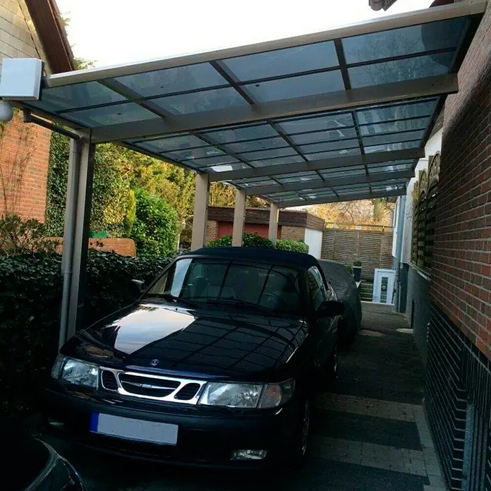 Ximax Carport LINEA Tandem 80 - 9,8 x 2,7 m, Einfahrtshöhe: 2,2 m, Edelstahloptik, Schneelast: 100 kg/m² - Stimmungsaufnahme