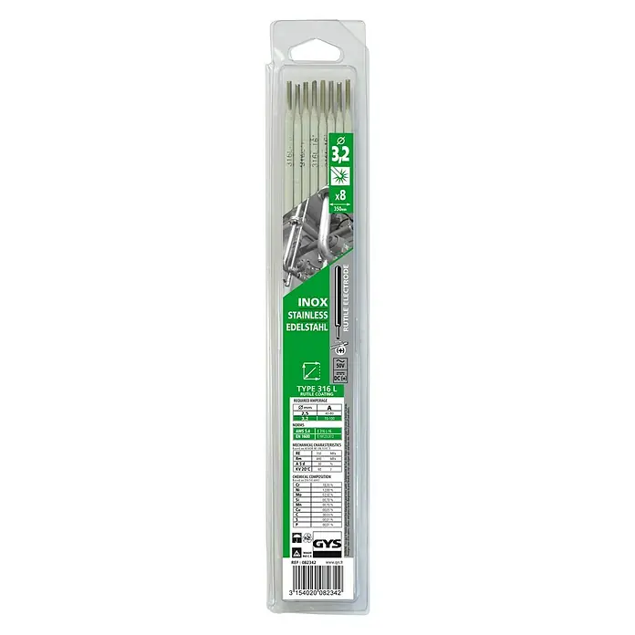 Gys Elektroda od nehrđajućeg čelika 316 L - Promjer: 3,2 mm, 8 Kom. - Pogled sprijeda