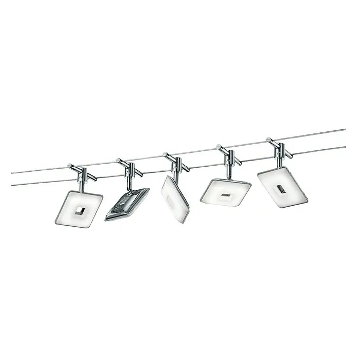 Reality Leuchten LED-Spannseilsystem Pontius - 5 x 4,1 W, Warmweiß, Länge: 500 cm, Chrom - Ansicht von unten
