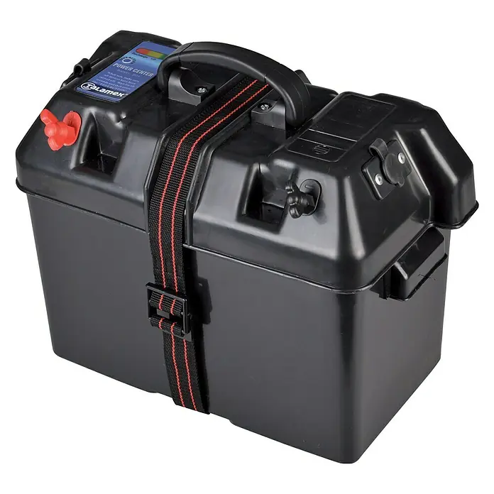Talamex Accubak Power - Geschikt voor: 105Ah-accu's, Binnenmaat: 343 x 194 x 229 mm, Beveiliging: 30 A aansluiting elektromotor - Zijaanzicht rechts