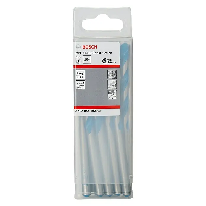 Bosch Mehrzweck-Bohrer CYL-9 Multi Construction - 8 mm, Länge: 120 mm, 10 Stk. - Vorderansicht