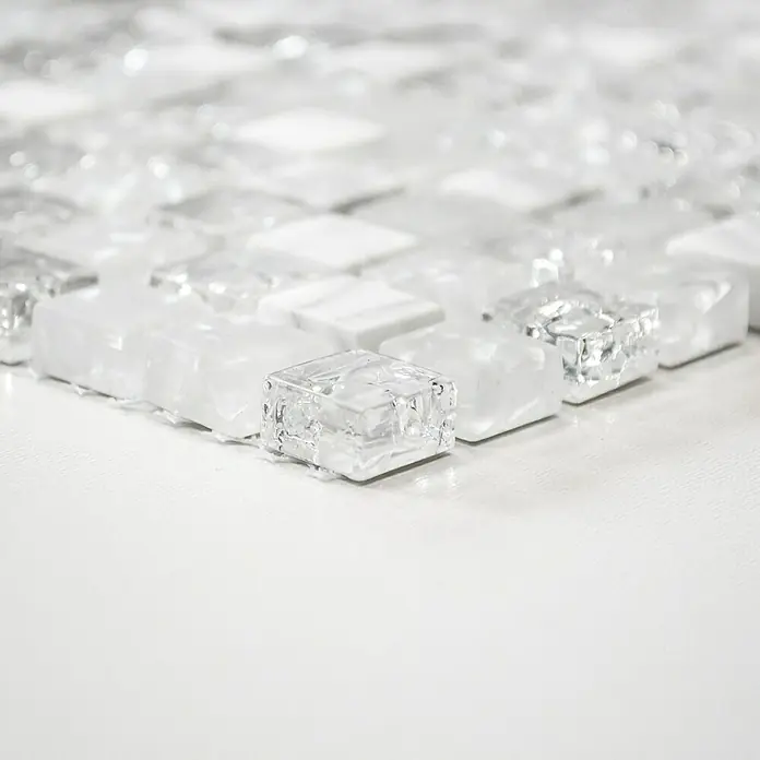 Mosaikfliese Quadrat Crystal Mix XIC 1011 - 30,5 x 30,5 cm, Weiß, Glänzend - Vorderansicht