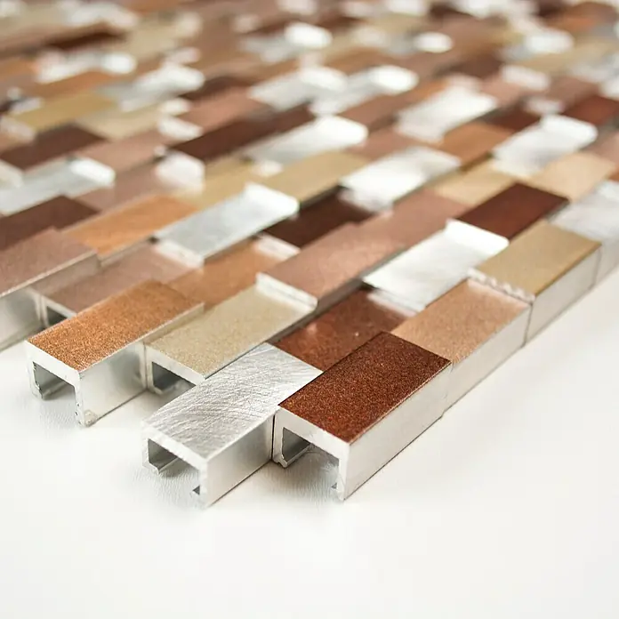 Mosaikfliese Brick 3D Mix XAM A562 - 30,1 x 30,4 cm, Silber/Kupfer, Matt - Vorderansicht