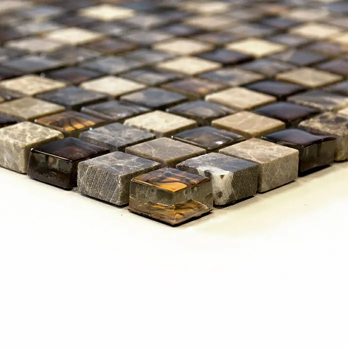 Mosaikfliese Quadrat Crystal Mix XCM M790 - 30,5 x 32,2 cm, Beige, Glänzend - Vorderansicht