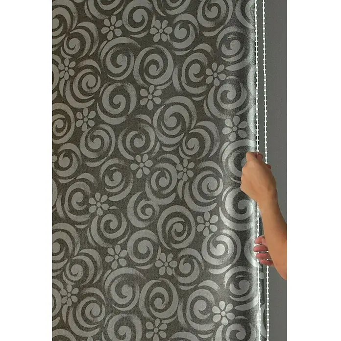 Eco-Dur Eck-Duschrollo - 62 x 137 x 240 cm, Flower, Grau/Weiß - Detailaufnahme