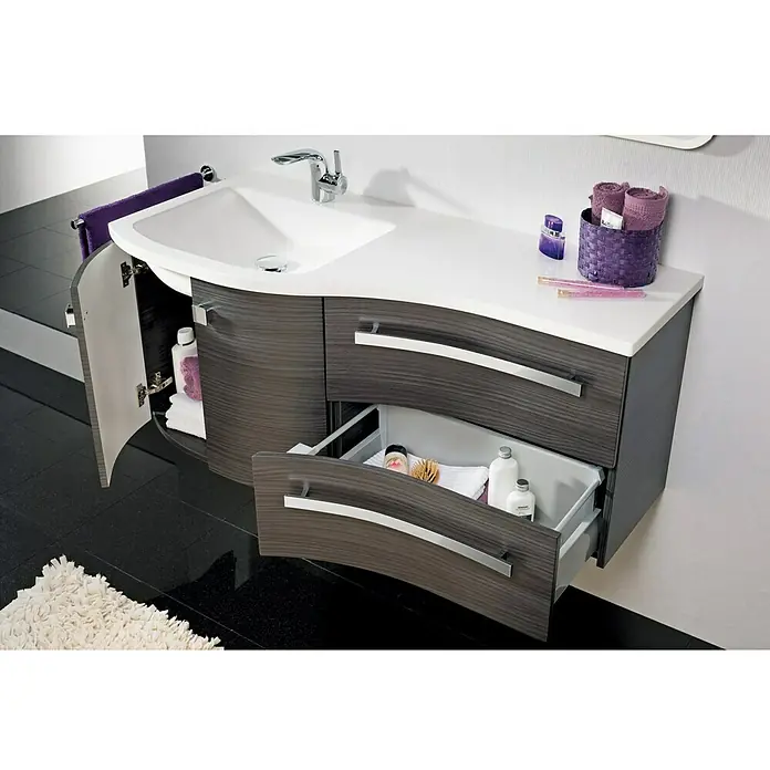 Camargue Wave Waschtischunterschrank - 118,4 x 54 x 49,8 cm, Links, Darkoak, Matt