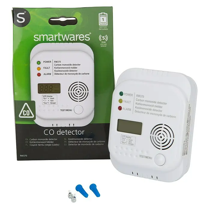 Smartwares Koolmonoxidemelder RM 370 - 12 x 9 x 3,5 cm, Levensduur batterij: 1 jaar - Vooraanzicht