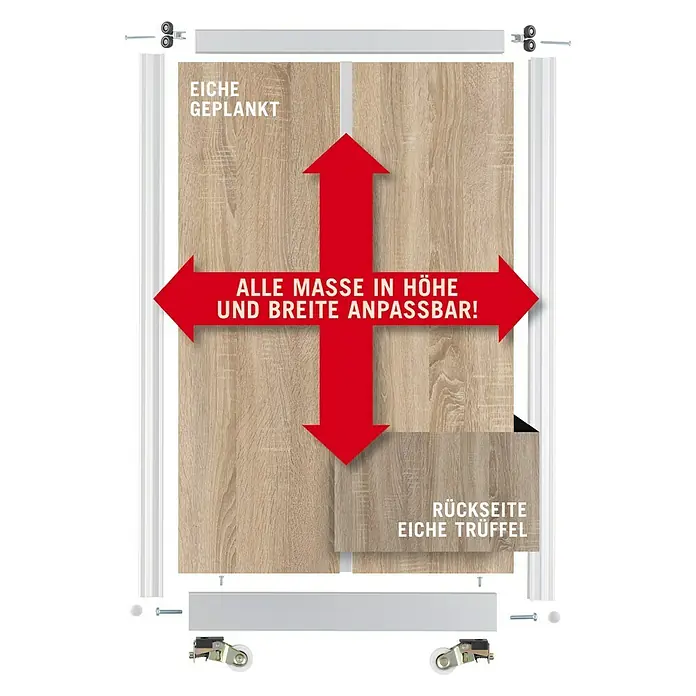 Room Plaza Easy Schiebetür-Bau-Set Room Plaza - Eiche geplankt/Eiche Trüffel, Profilfarbe: Silber - Vorderansicht