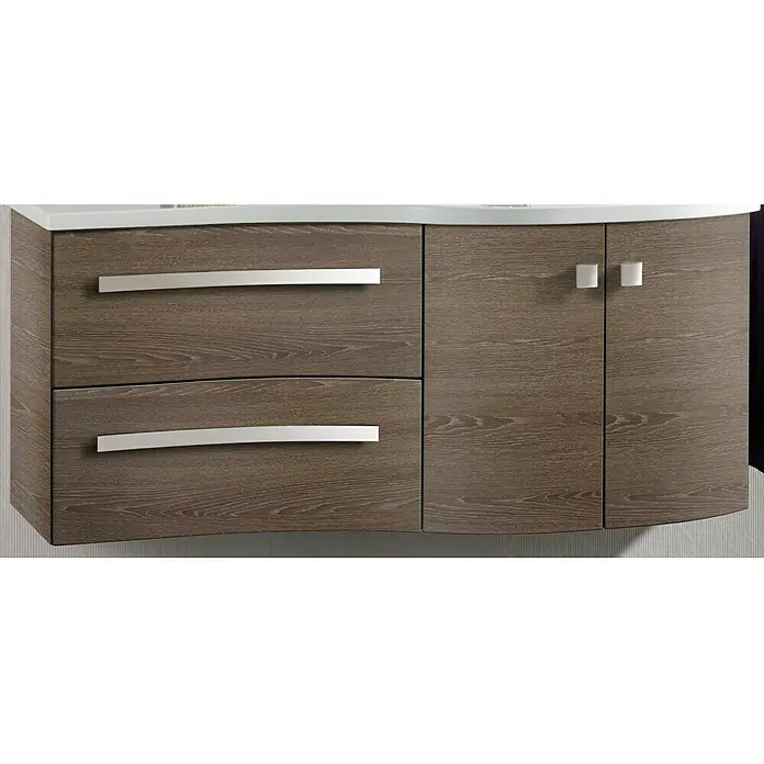Camargue Wave Waschtischunterschrank - 118,4 x 54 x 49,8 cm, Rechts, Eiche Maron, Matt - Vorderansicht