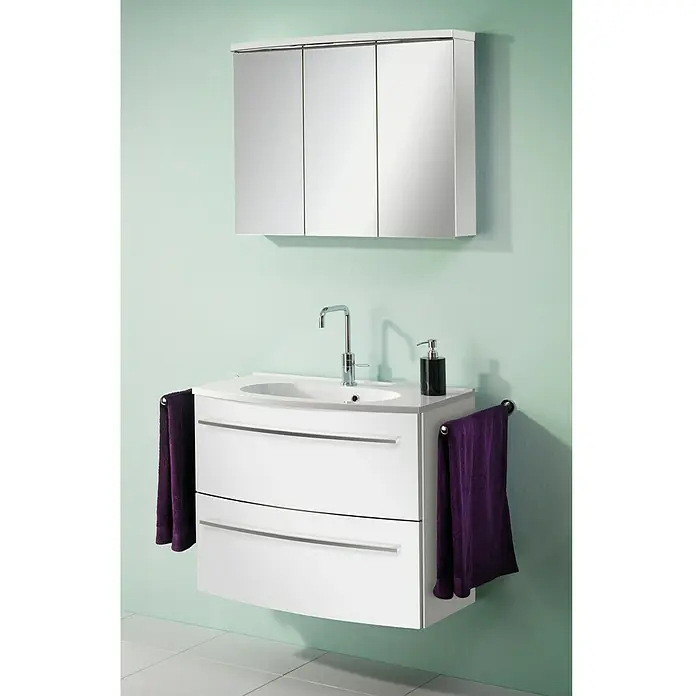 Camargue Swing Waschtischunterschrank - 80 x 45,6 x 63 cm, Weiß, Hochglanz - Linke Seitenansicht