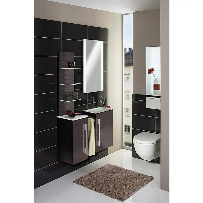 Camargue Stella Mini Waschtischunterschrank - 44 x 24,3 x 60 cm, Mit Beleuchtung, Darkoak, Matt - Stimmungsaufnahme