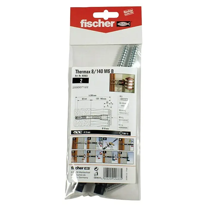 Fischer Thermax Abstandsmontagesystem 8/140 M6 - Durchmesser Bohrloch: 10 mm, Nutzlänge: 120 - 140 mm, 2 Stk. - Vorderansicht