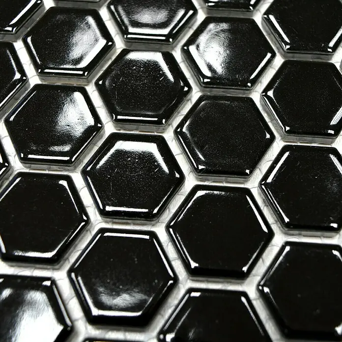 Mosaikfliese Hexagon Uni HX 060 - 26 x 30 cm, Schwarz, Glänzend