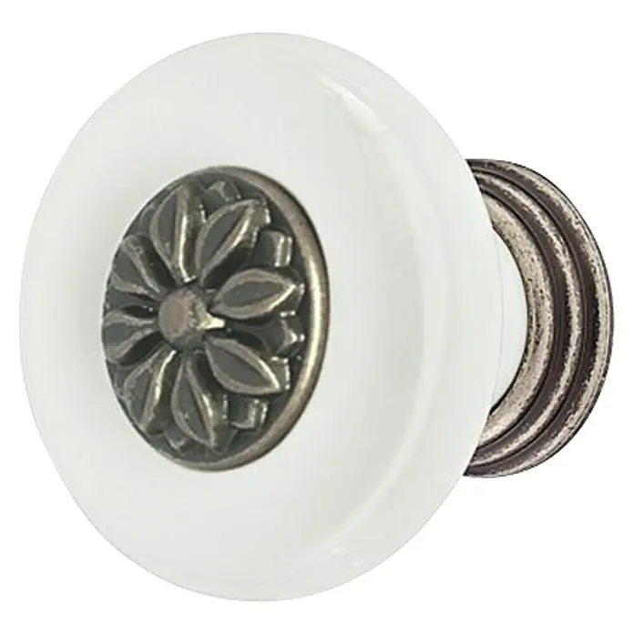 Möbelknopf - Ø x H: 30 x 30 mm, Porzellan, Weiß/Braun