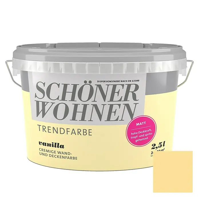 SCHÖNER WOHNEN-Farbe Wandfarbe Trendfarbe - Vanilla, 2,5 l, Matt, Konservierungsmittelfrei - Vorderansicht