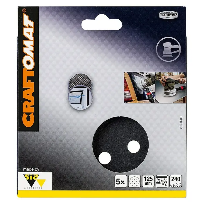 Craftomat Listovi za brusilicu BFCC - Promjer: 125 mm, Granulacija: 240, Izbušeno - Pogled sprijeda