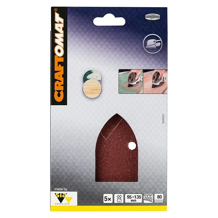 Craftomat Listovi za brusilicu - Granulacija: 80, 5 Kom., Namijenjeno za: Black & Decker - Pogled sprijeda