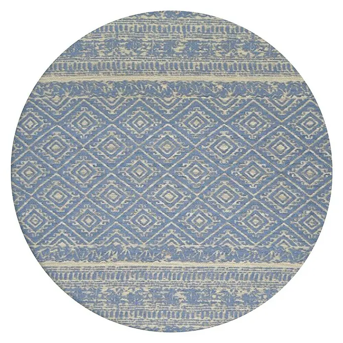Kayoom Teppich Sunny Rund 100 - Blau, Hellblau, Durchmesser: 160 cm, 100% Polyester - Vorderansicht