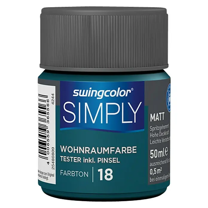 swingcolor Boja za zid SIMPLY Tester - Plava – br. 18, 50 ml, Mat - Pogled sprijeda
