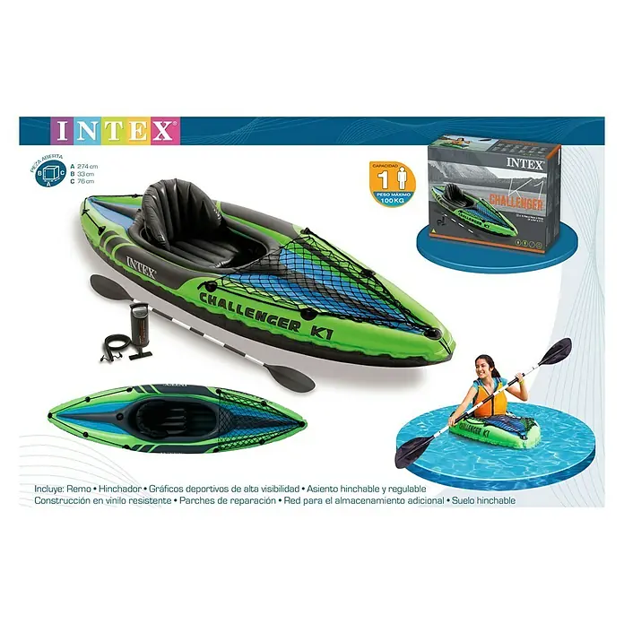 Intex Kayak Challenger K1 - 274 x 76 cm, Carga útil: 100 kg, Apto para: 1 persona