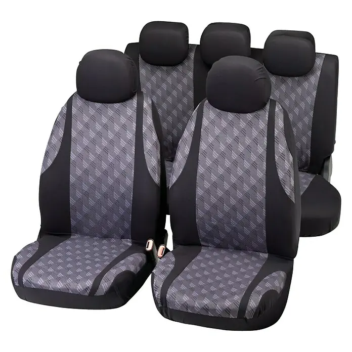Funda para asientos de coche Jaquard - 9 uds., Negro/Gris, Apto para: Vehículos con airbag