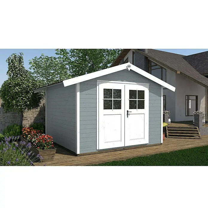 Weka Gerätehaus Mannheim - 380 x 274 cm, Holz, Grau - Stimmungsaufnahme