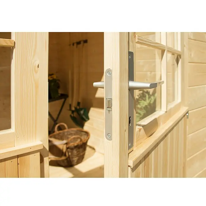 Caseta de madera Espoo 477 - 2,14 x 2,32 m, Espesor de pared: 19 mm, Natural - Primer plano