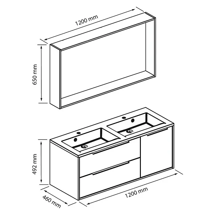 Allibert Badmöbel-Set Edge - 120 cm, 3 -tlg., Eiche Schwarz