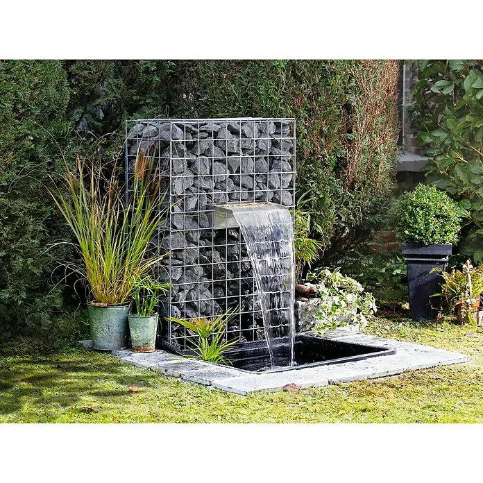 Ubbink Einbau-Wasserfall Niagara LED 30 Set - 12,5 x 30 x 10 cm, Edelstahl, Leuchtmittel: LED - Stimmungsaufnahme